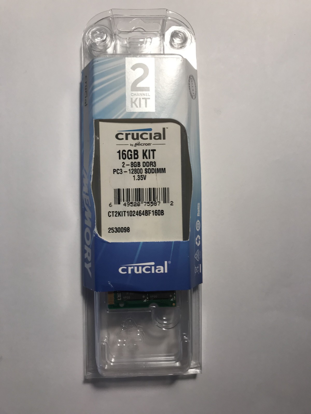 Crucial DDR3 16GB 2 x 8GB 1600 MHz PC3-12800 Laptop RAM Sodimm Memory 1.35V