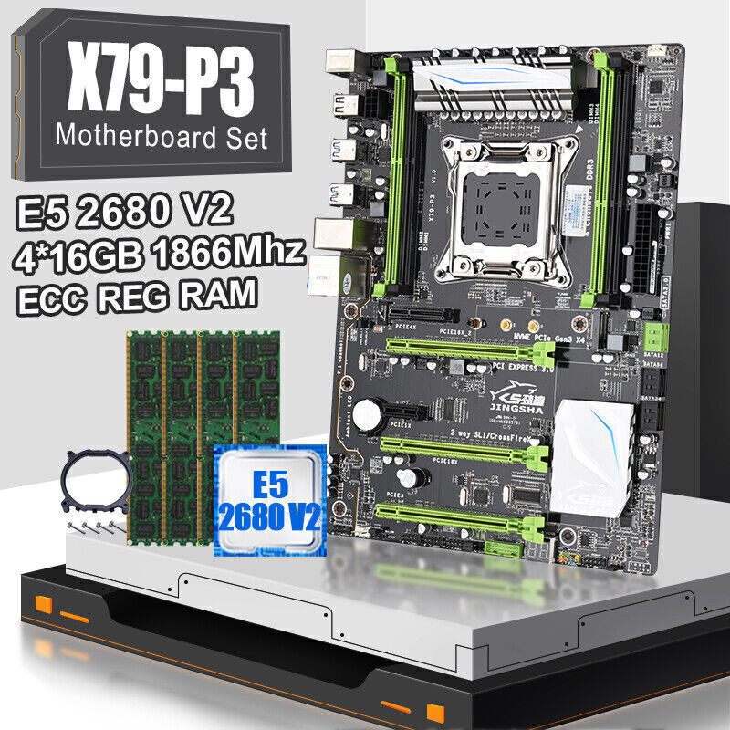 JINGSHA X79 P3 Motherboard Set With E5 2680 V2 CPU DDR3 4*16G ECC RAM Game Board