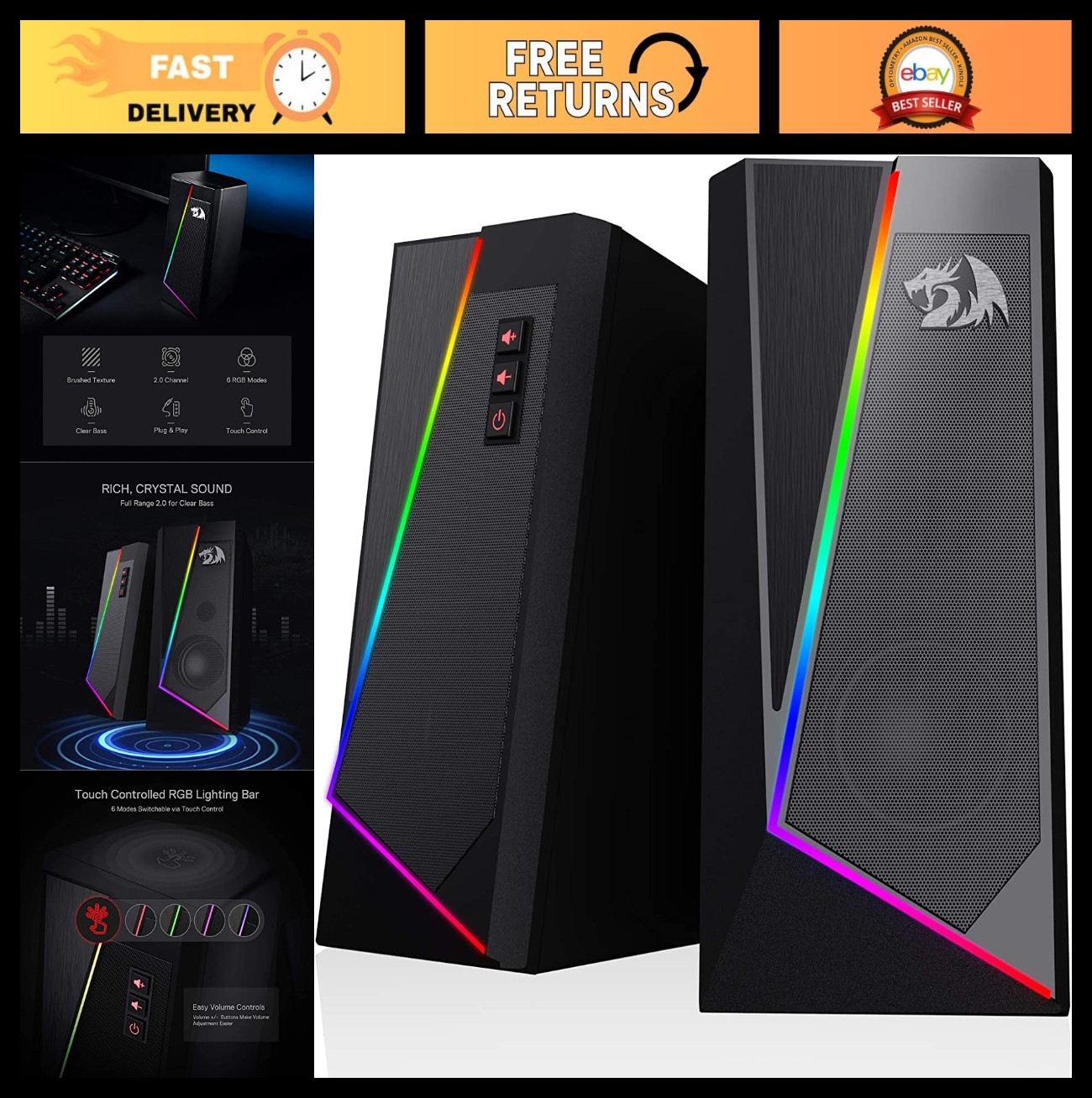 GS520 Wired 2.0 Channel Stereo Sound Desktop RGB Computer Speakers