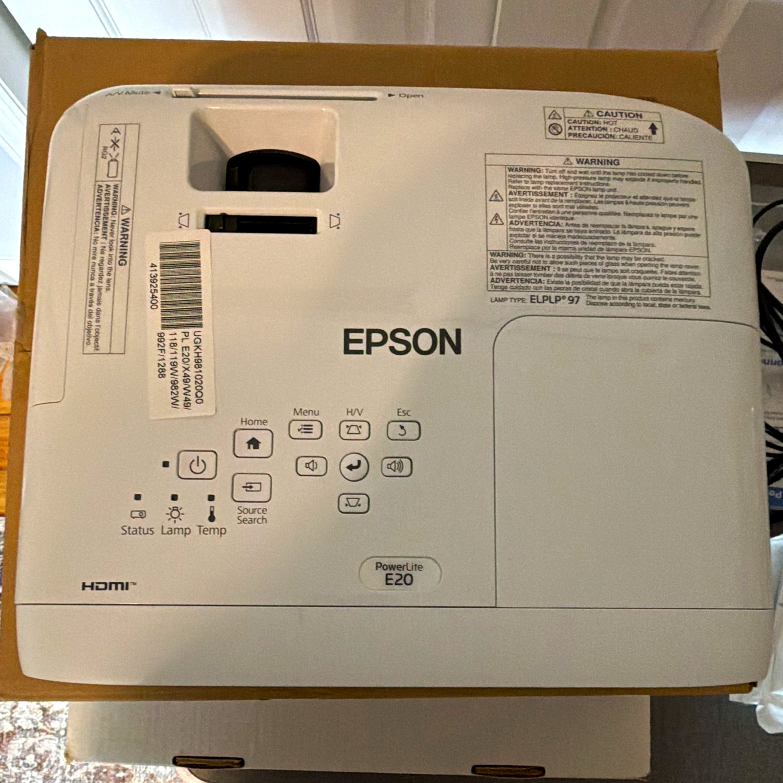 Epson PowerLite E20 LCD Projector 3400 Lumens HDMI Built-In Speaker White