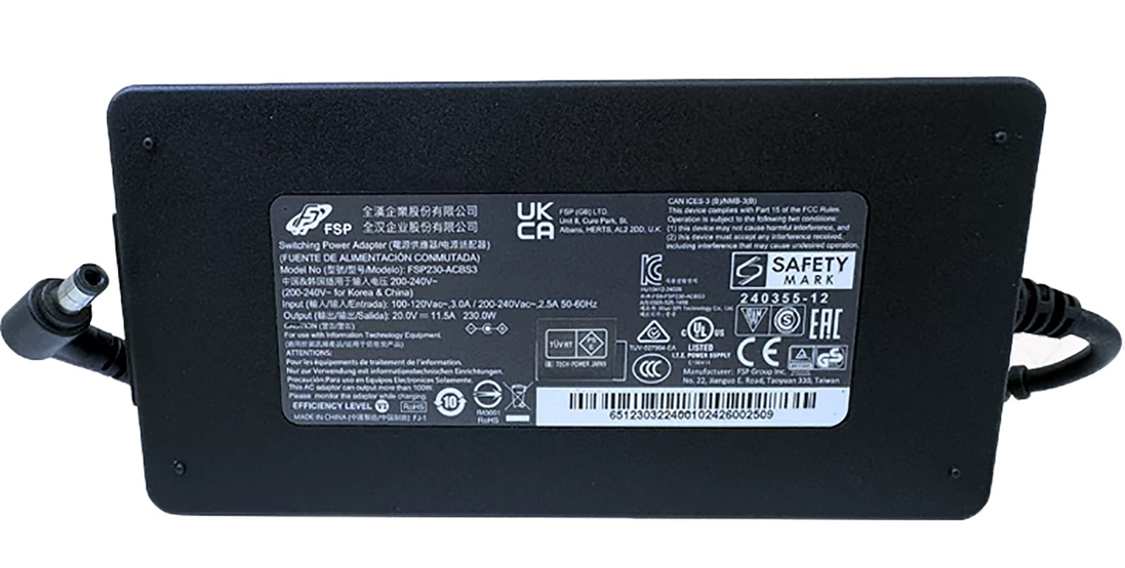 Genuine FSP 20V 11.5A 230W Charger FSP230-ACBS3 5.5*2.5mm Tip Power Adapter