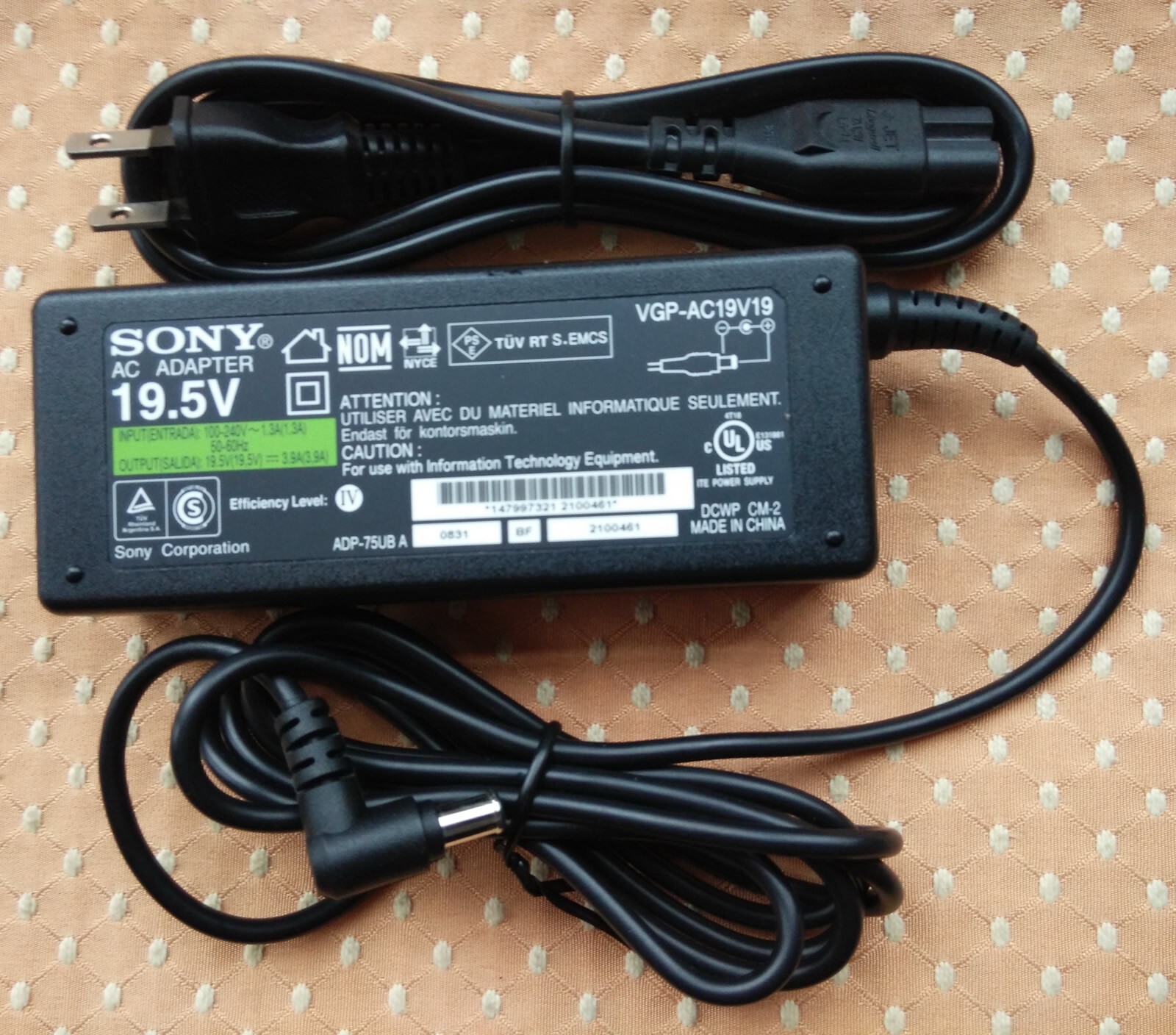 New Original OEM Sony 19.5V 3.9A VGP-AC19V19 AC/DC Adapter for Sony Vaio Laptop@