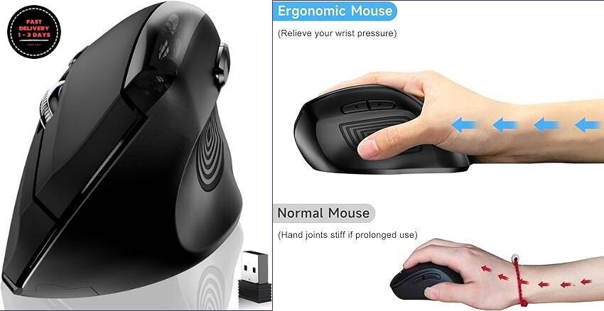 Ratón ergonómico inalámbrico, ratón óptico inalámbrico de 2,4 G mejorado. neuvo.
