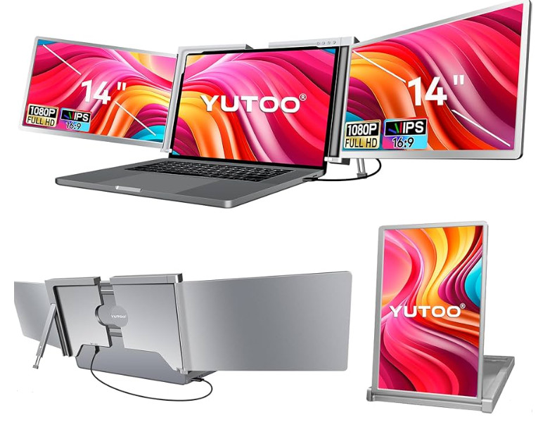 YUTOO Portable Tri-Screen for Laptop 14 Inch 1080P USB-C