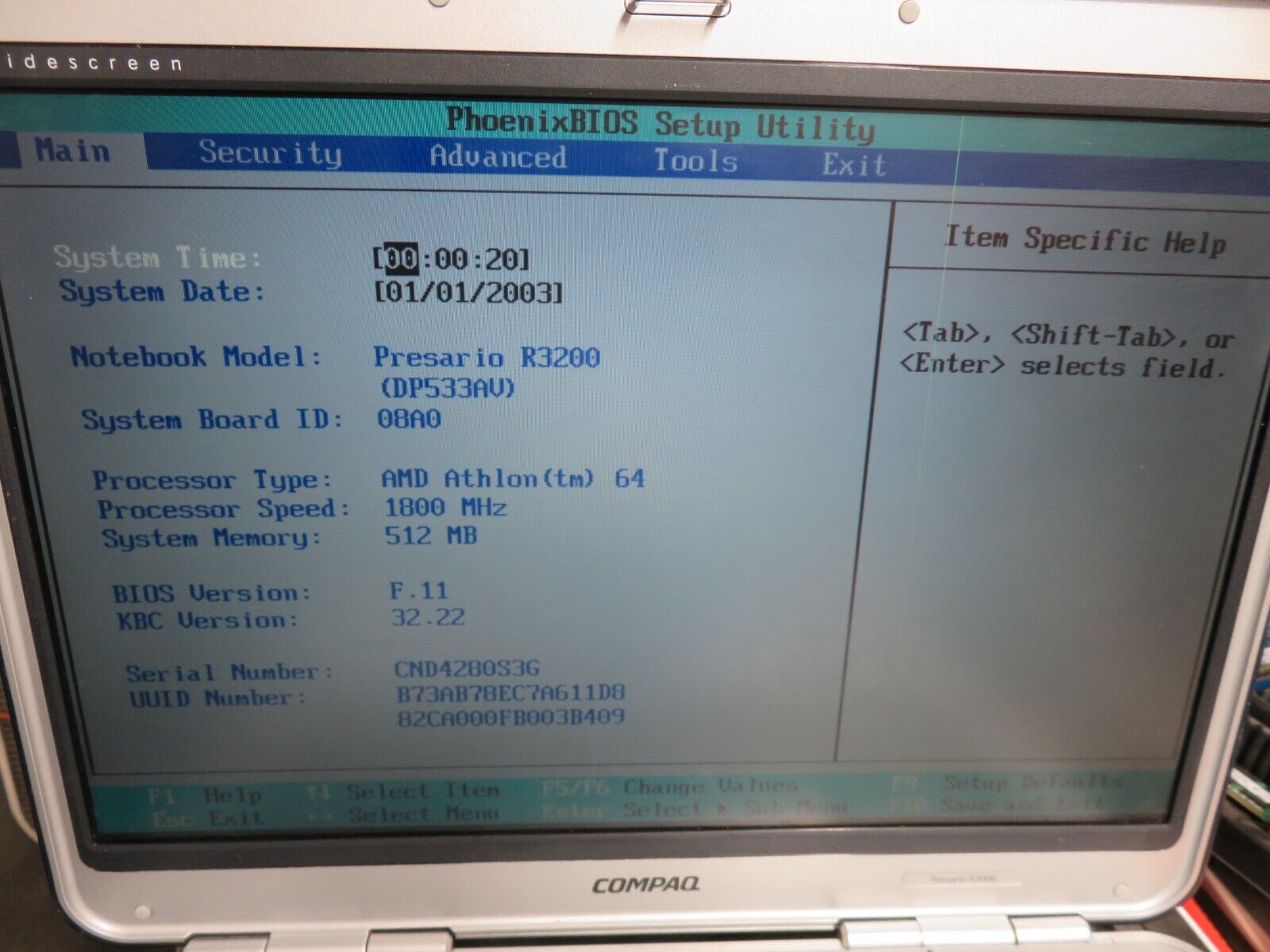 Compaq Presario R3000 R3200 Laptop AMD Athlon 64 512MB Ram No HDD or Battery