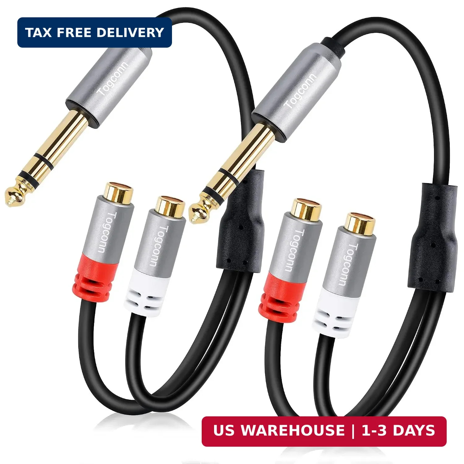 6.35mm to Dual RCA Y-Adapter Splitter Cable 0.6 Feet, 6.35mm 1/4 Inch TRS Stereo