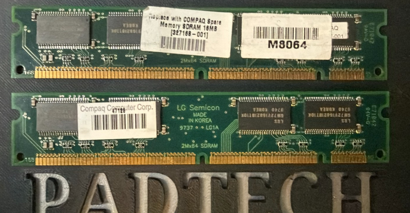 Lot of ( 2)COMAPQ 327168-001 286547-001 16MB 168 PIN SDRAM CL2 MEMORY TESTED