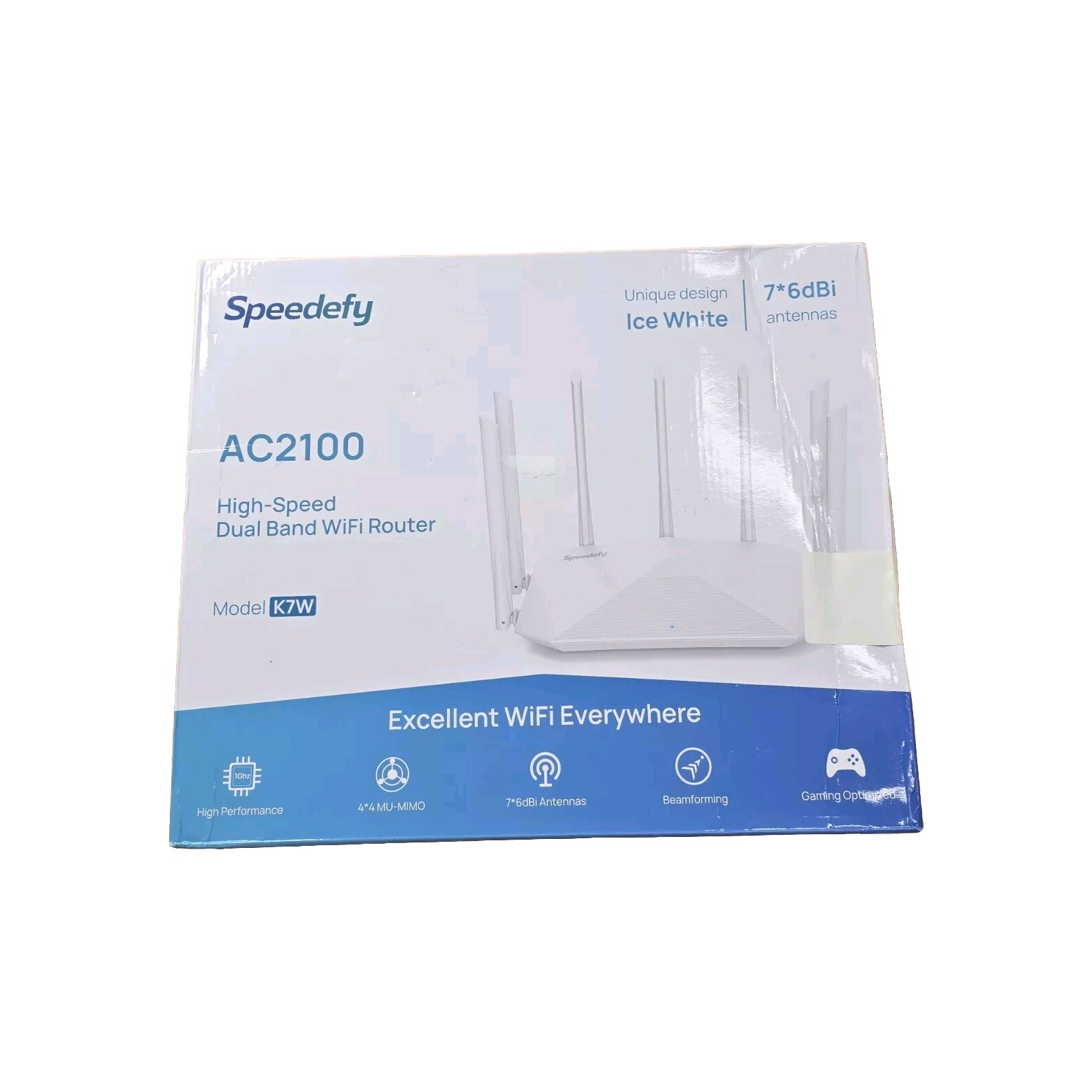 Speedefy K7W Ice White AC2100 Gigabit High Speed Dual Band Smart Wi-Fi Router
