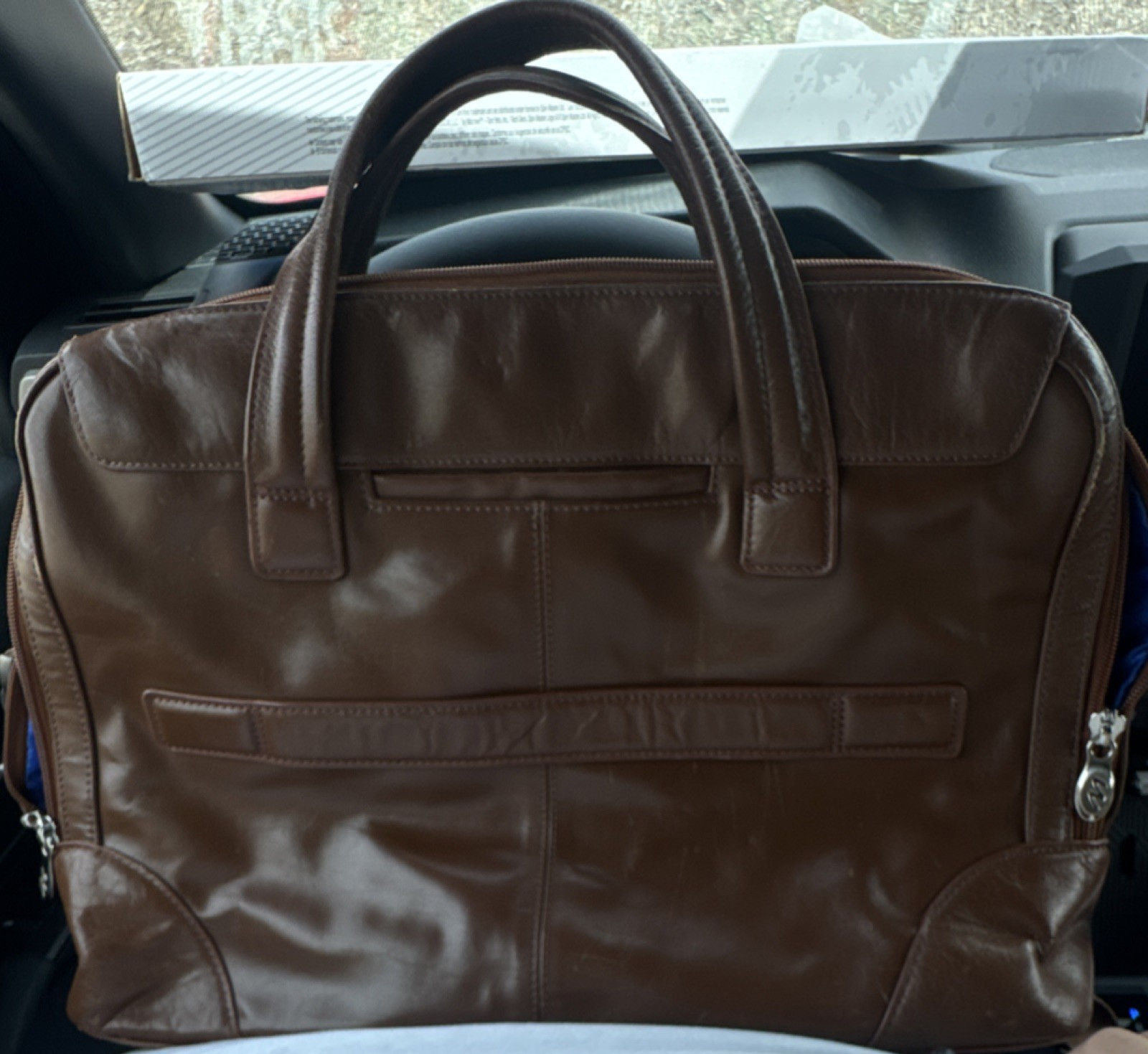 McKlein Brown Leather Laptop Briefcase, Blue Interior, Padded, Partitions
