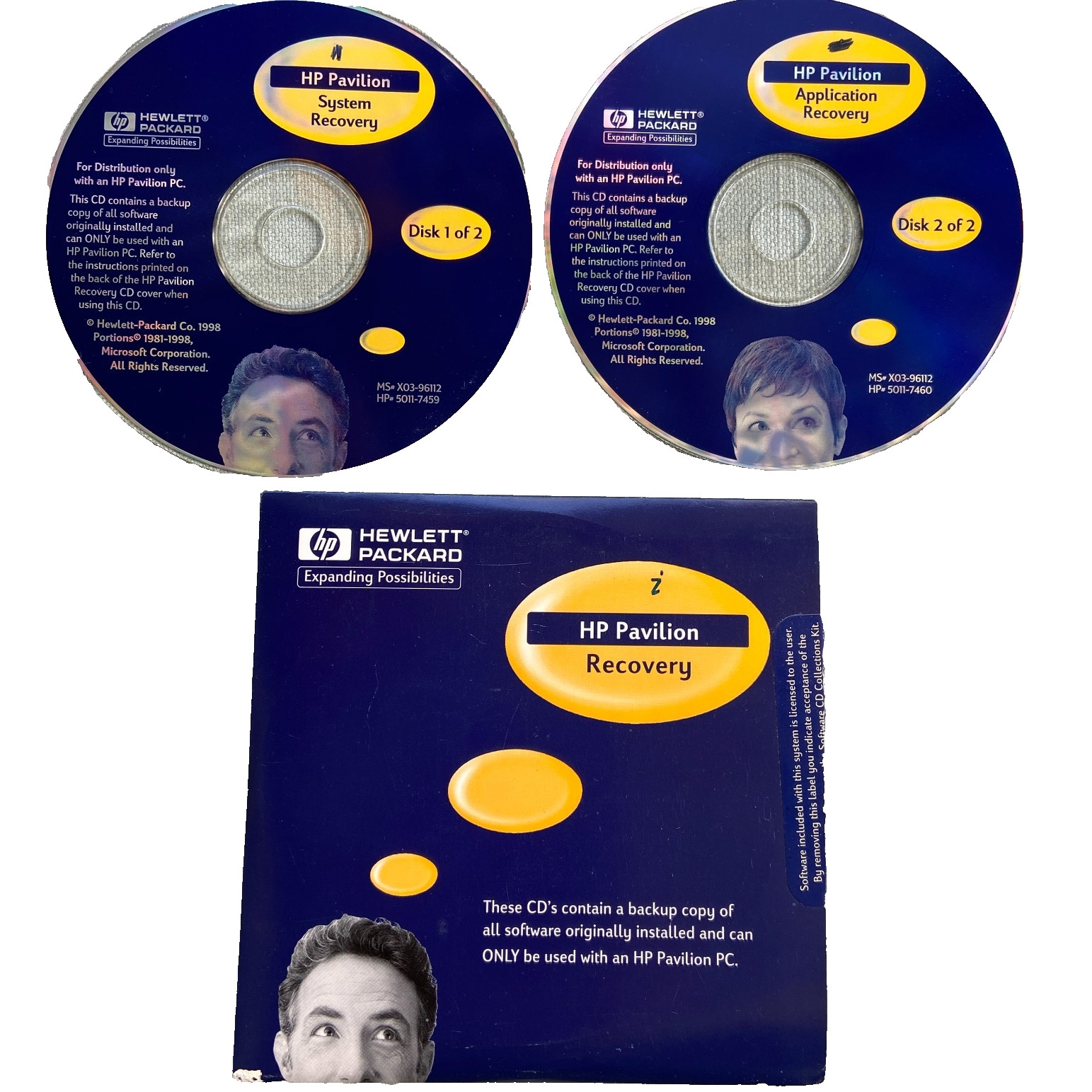 1998 HP Pavilion Recovery CD System Application MS X03-96112 HP 5011-7459 2 Disk