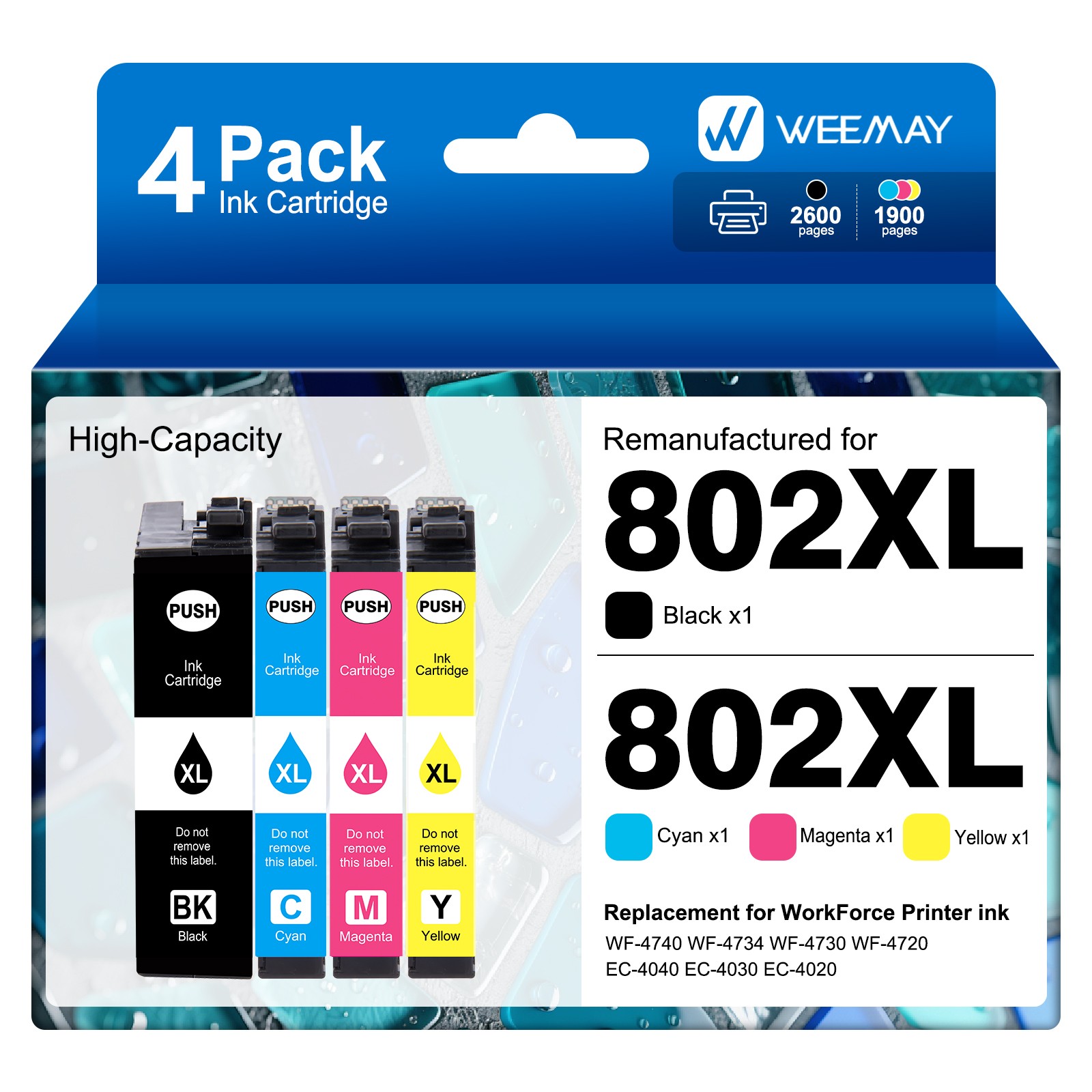 4PK 802XL Ink Cartridges For Epson WorkForce Pro WF-4720 WF-4730 WF-4734 WF-4740