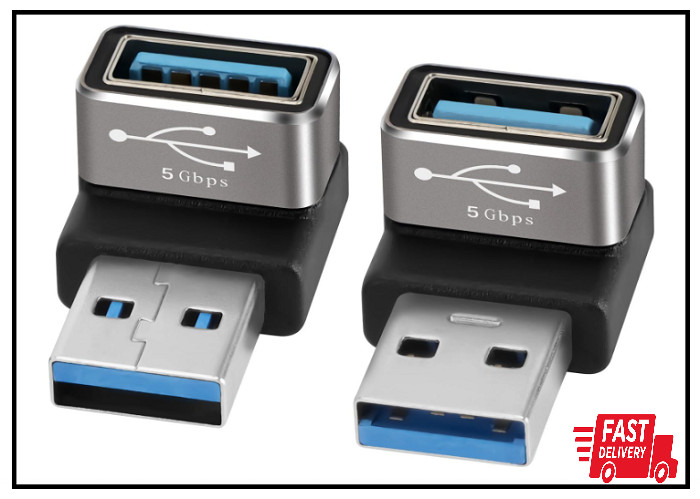 90 Degree USB 3.0 Adapter 2 Pack, Up and Down Right Angle USB A Male to Female