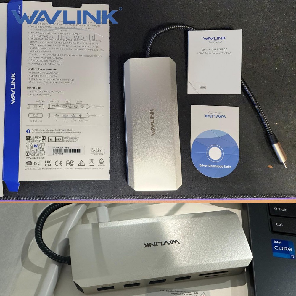 WAVLINK USB C Hub Triple Display Docking Station Dual 4K HDMI DP HUB 100W PD