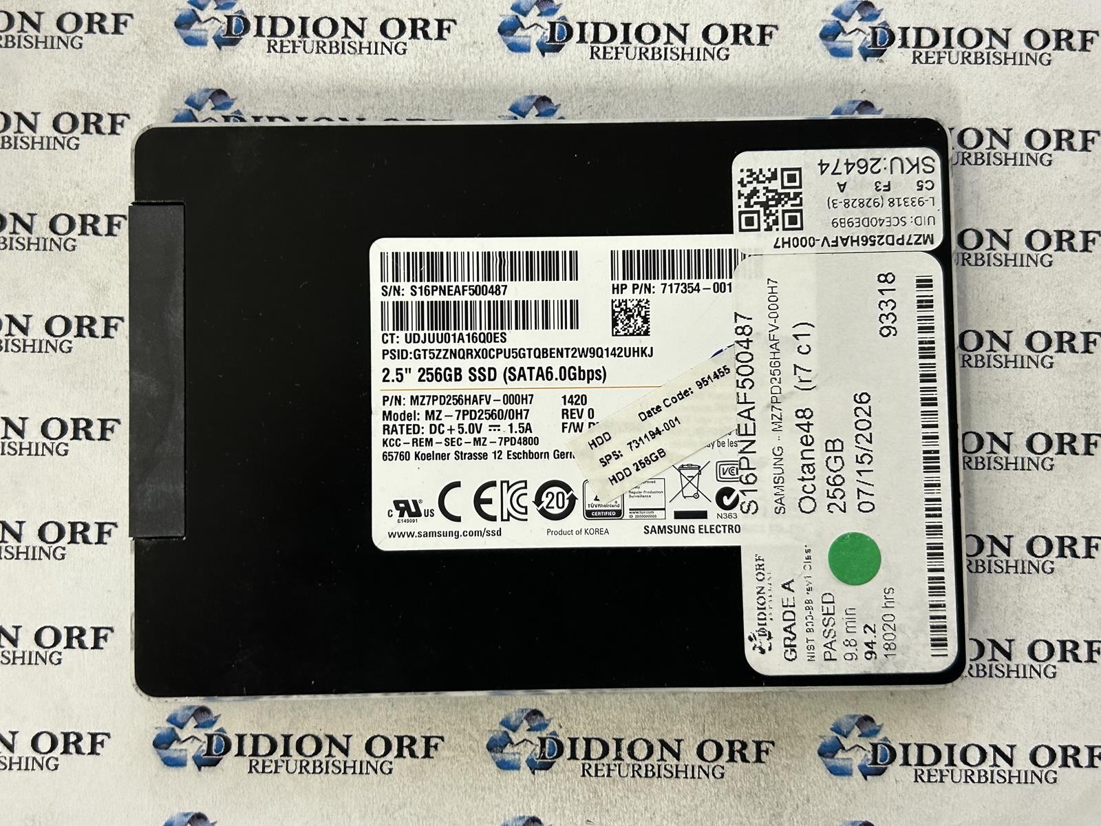 SAMSUNG 256GB 2.5" SATA SSD MZ7PD256HAFV-000H7, Grade A, SKU 26474