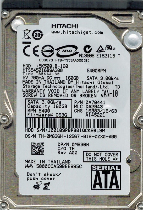 Hitachi HTS545016B9A300 P/N: 0A70441 MLC: DA2943 160GB