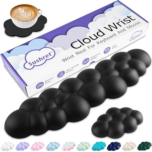 Cloud Wrist Rest Keyboard Pad Set Memory Foam Black Gaming