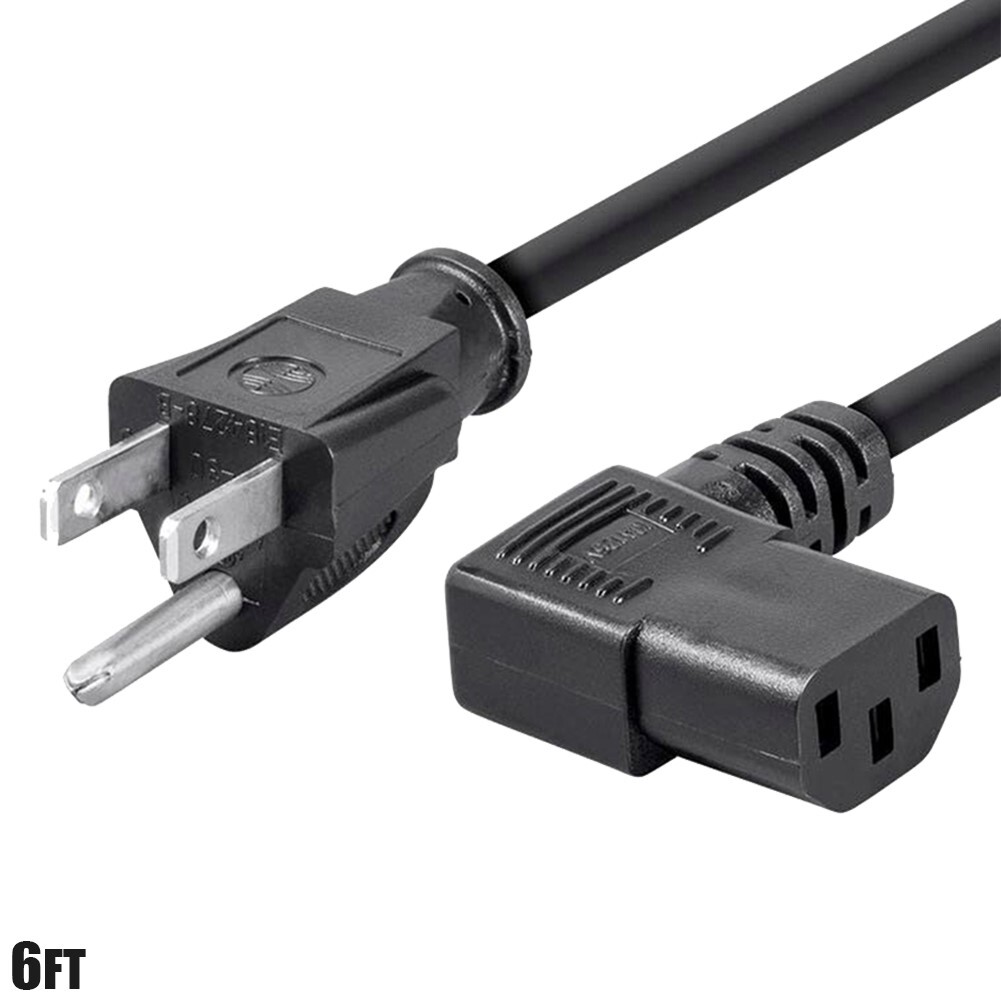 6FT-15FT 3-Conductor 16AWG NEMA 5-15P to IEC320 C13 Right Angle PC Power Cable