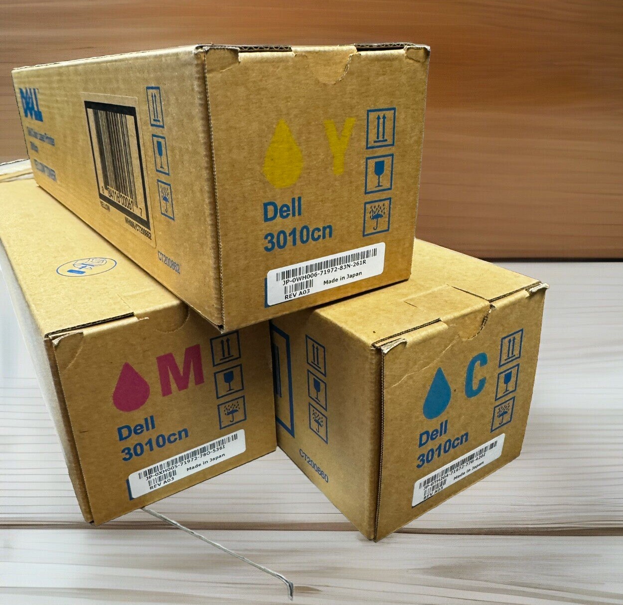 New Set, Genuine OEM Dell Color Laser Printer Toner 3010cn Magenta Yellow Cyan