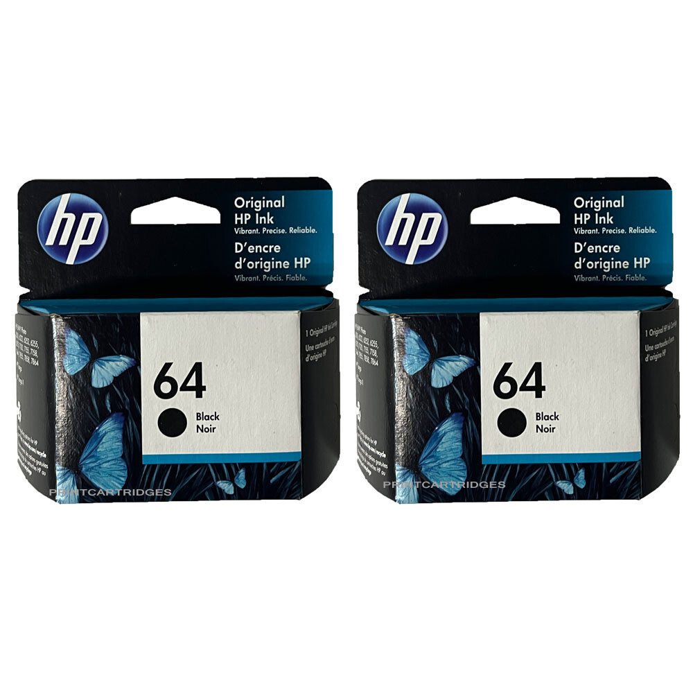 2pcs Genuine HP 64 Black Ink Cartridges