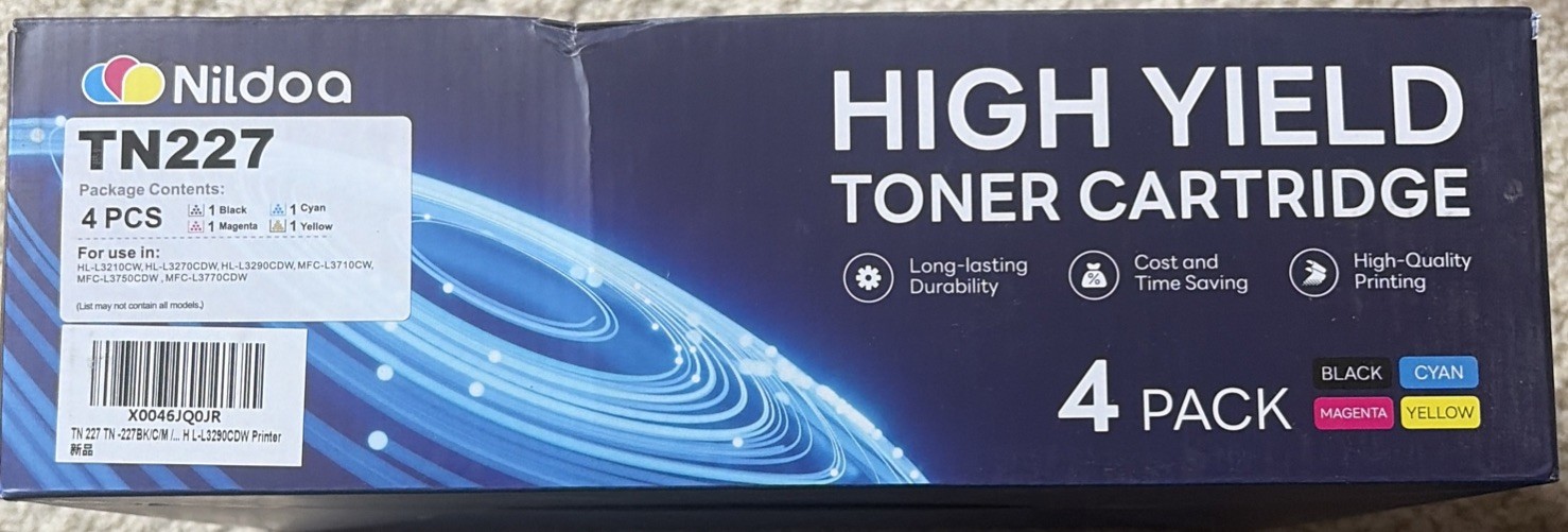 Nildoa TN227 High Yield Laser Toner 4 Pack BK/C/M/Y Compatible for Brother