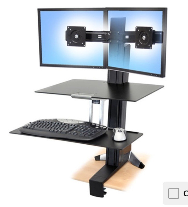 Ergotron WorkFit-S Dual Monitor Mount Sit Stand Shelf Worksurface Black Used