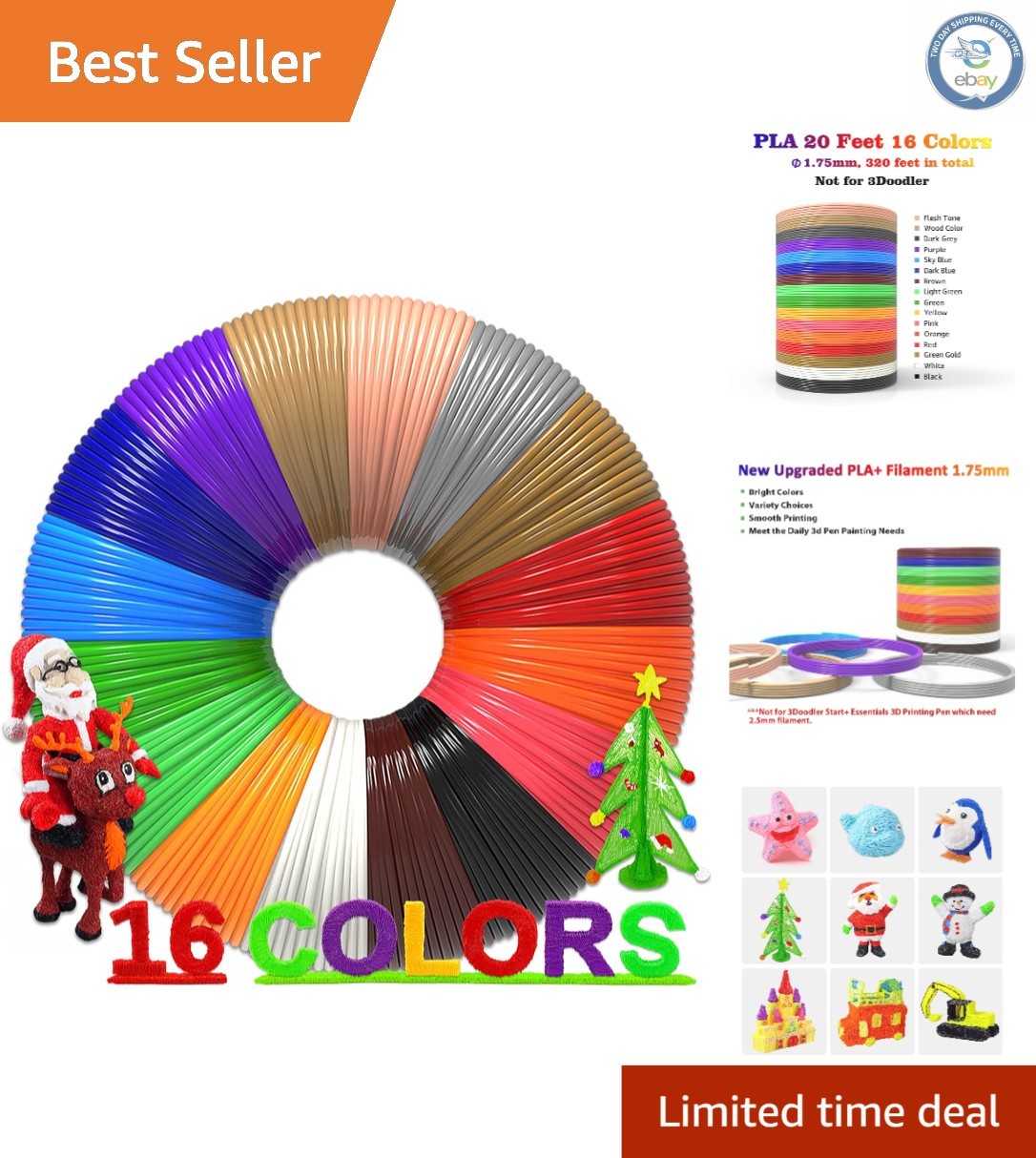 16-Color 320ft Kids Safe PLA Filament Refills - Perfect for MYNT3D & SCRIB3D