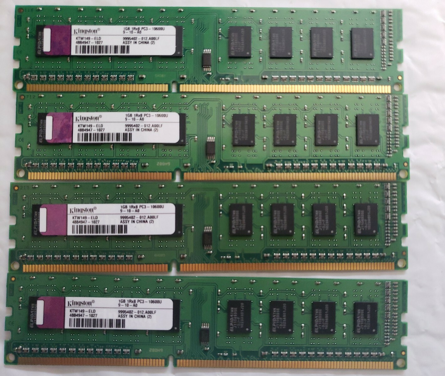 4GB Kingston KTW149-ELD Desktop Memory - 4x1GB DDR3-1333 PC3-10600U - Tested