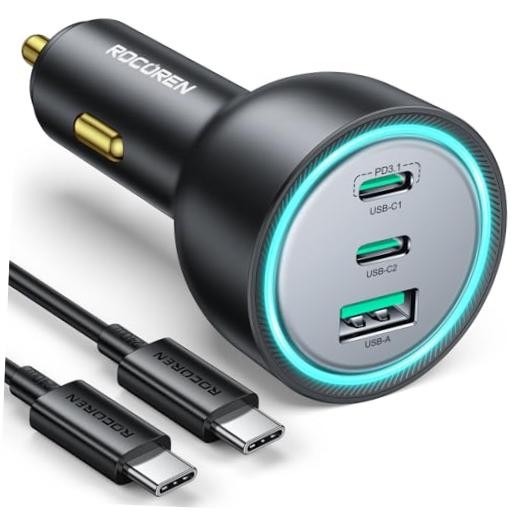 165W Car Charger for Laptops, PD3.1 140W/PD3.0 100W USB C Car Black