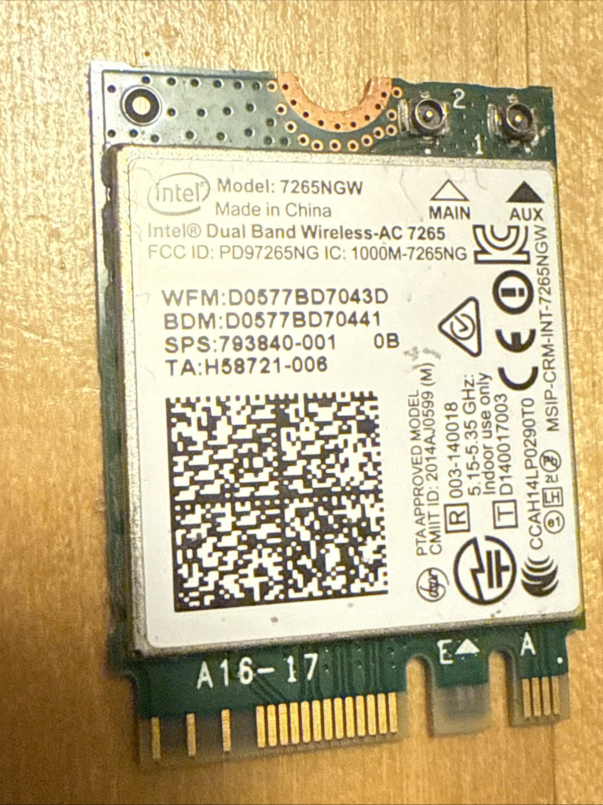 HP OEM Intel 7265NGW Dual Band WiFi5 Wireless Card Bluetooth 4.2 859354-855