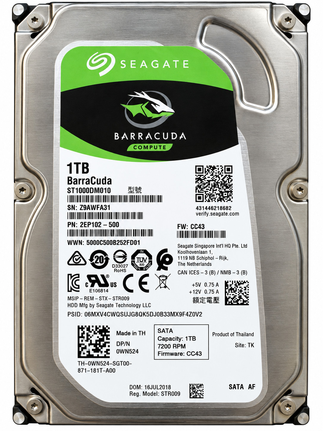 Seagate Barracuda ST1000DM010 1TB 7200RPM SATA 3.5" HDD LOW HOURS
