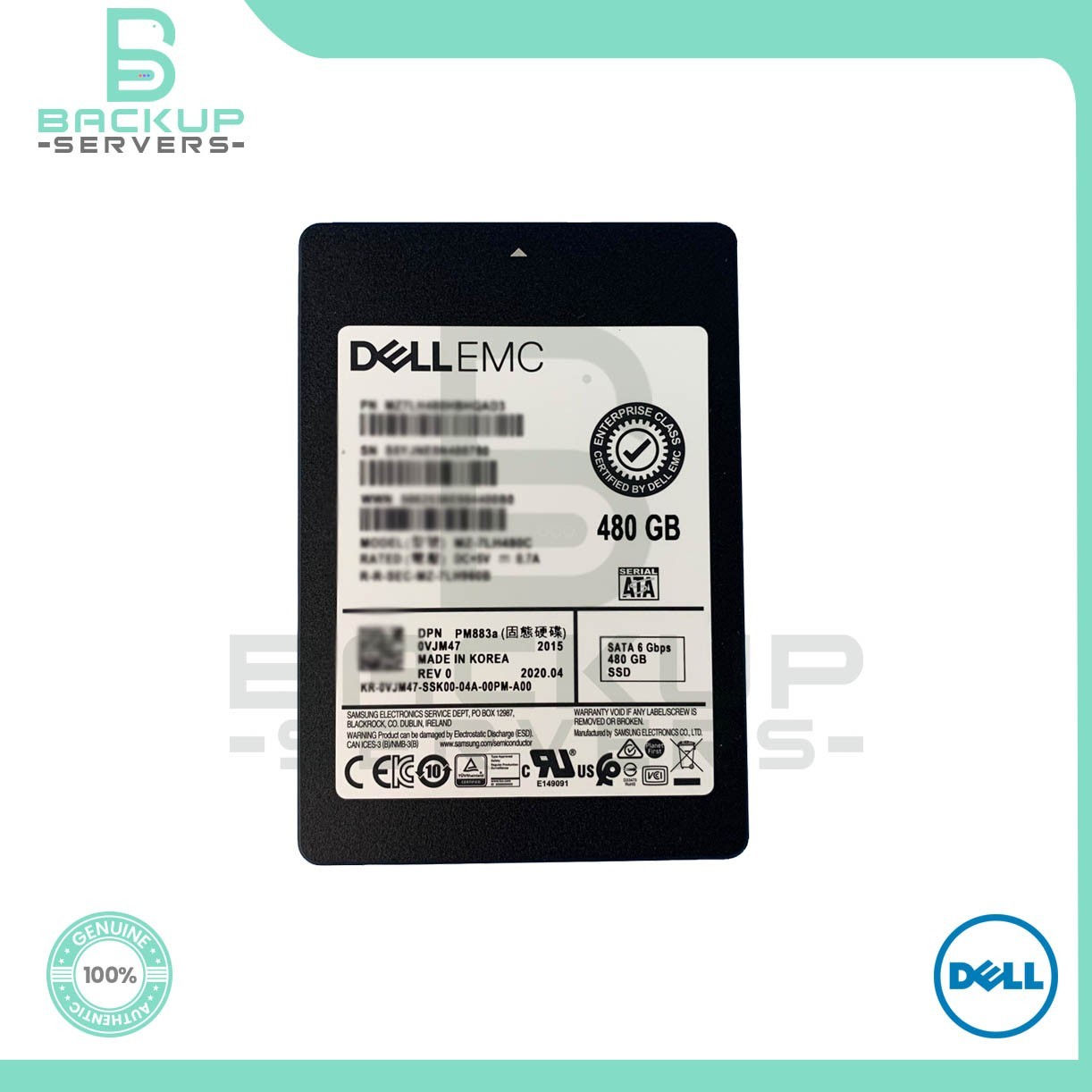 VJM47 Dell SAMSUNG PM883a 480GB 2.5" SATA Solid State Drive MZ-7LH480C 0VJM47