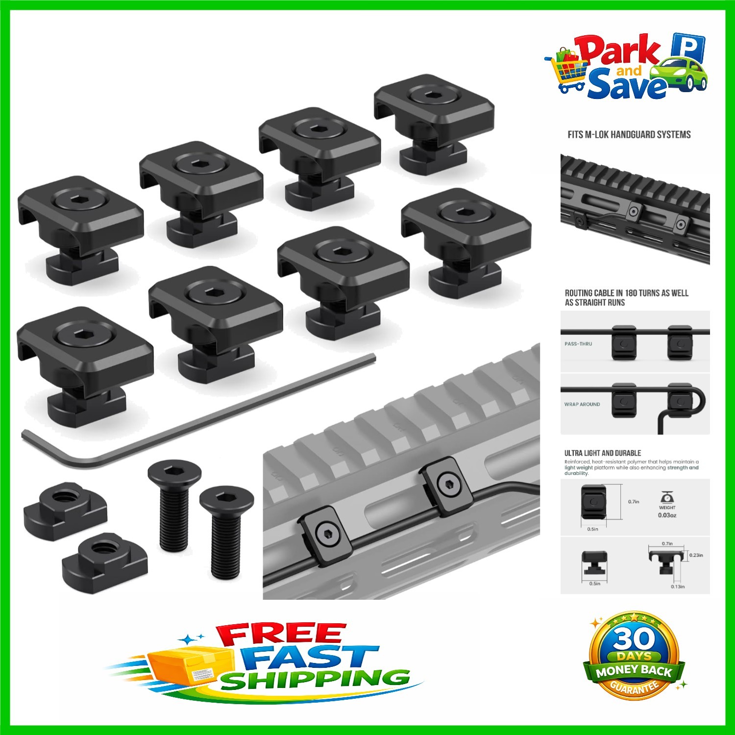 Durable Heat-Resistant Polymer Cable Management Clips for M-LOK Systems - 8 Pack