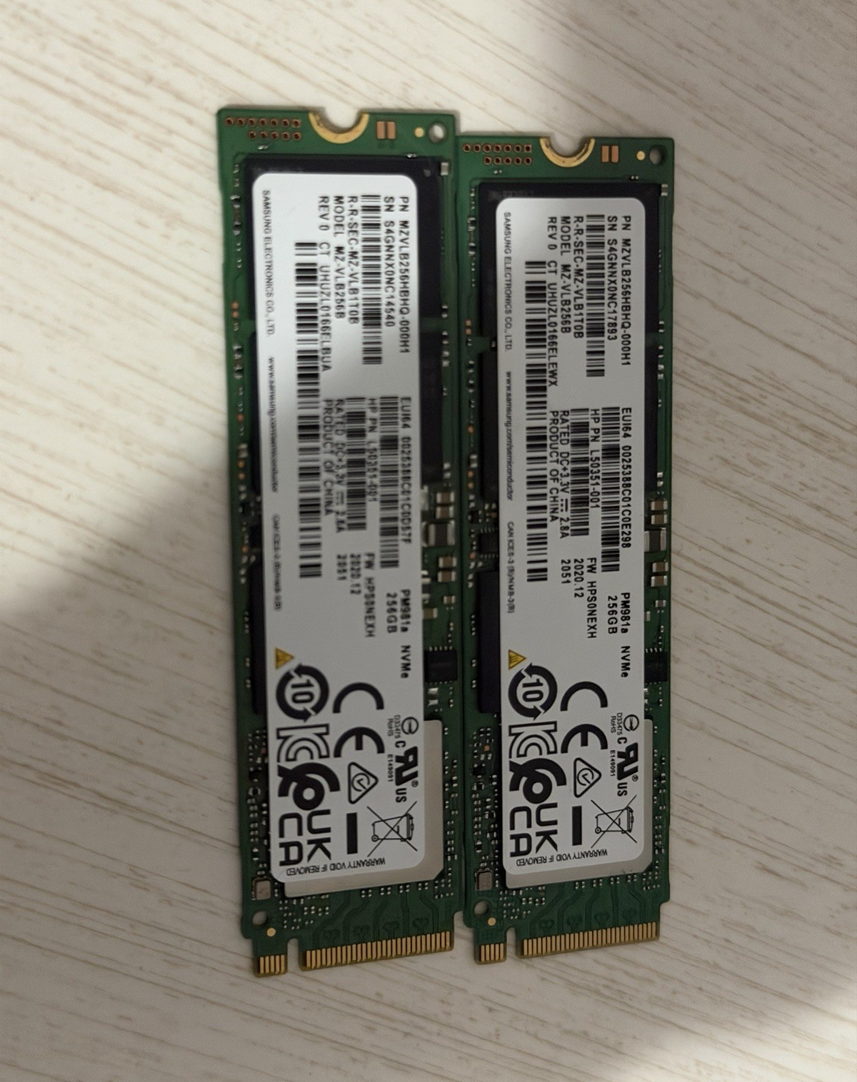 Samsung PM981a 256GB M.2 NVMe Internal SSD Lot of 2 MZVLB256HBHQ