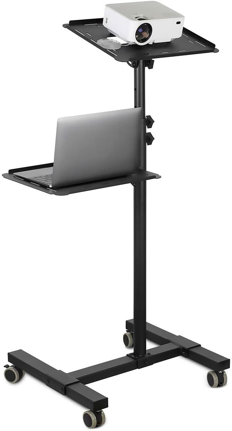 Mobile Projector and Laptop Stand 2 Shelves Rolling Cart Height Adjustable Table