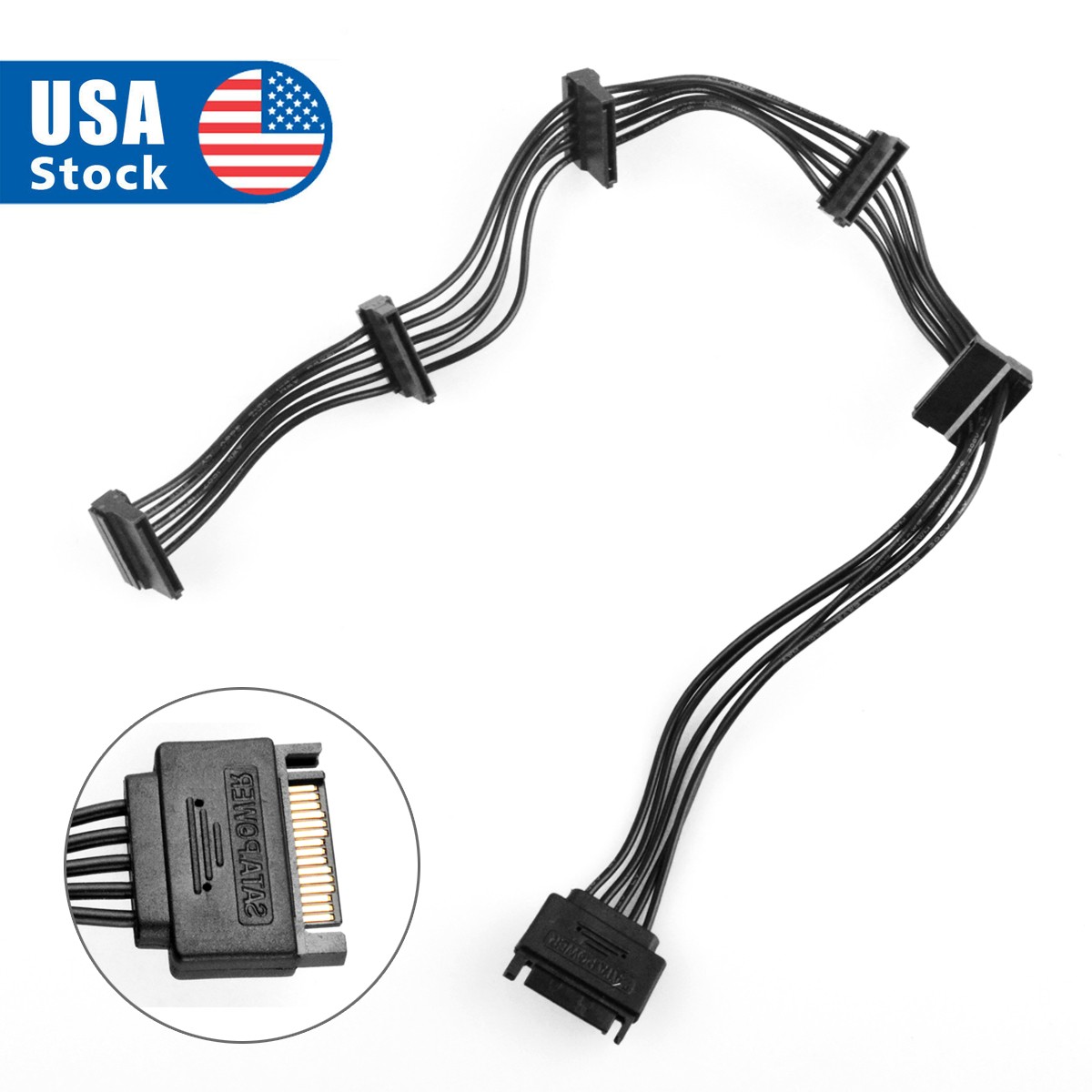 15 Pin SATA Power 1 Male To 5 Female Splitter Hard Drive Cable for HDD SSD USA.