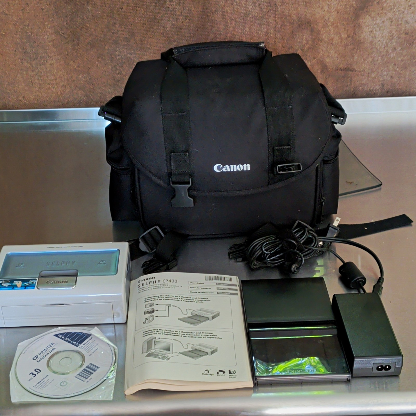 Canon SELPHY CP400 Compact Photo Printer w/ Carrying Bag, Adapter, Manual, Disk