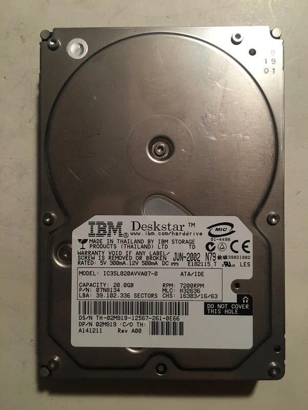 IC35L020AVVA07-0 ibm hitachi deskstar 20GB at 3.5 inch hard drive ide OCT-2002