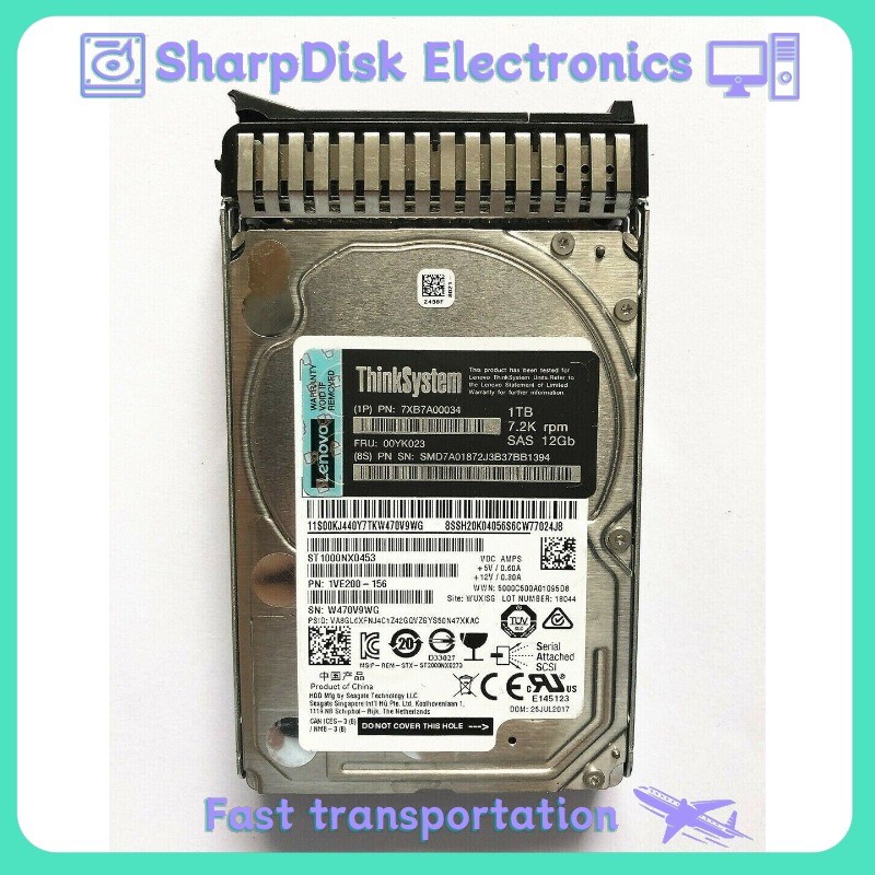 7XB7A00034 for Lenovo 00YK023 1TB 7.2K 2.5 SAS 12Gb Hot Swap 512n HDD Hard Drive