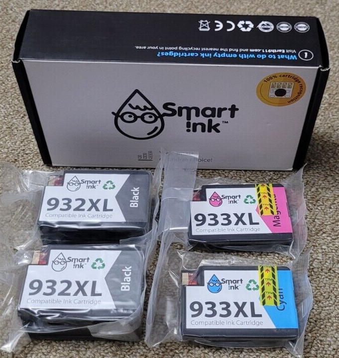 Smart Ink Compatible 4 Pack Ink Cartridges 932XL Black, 933XL Cyan, Magenta READ