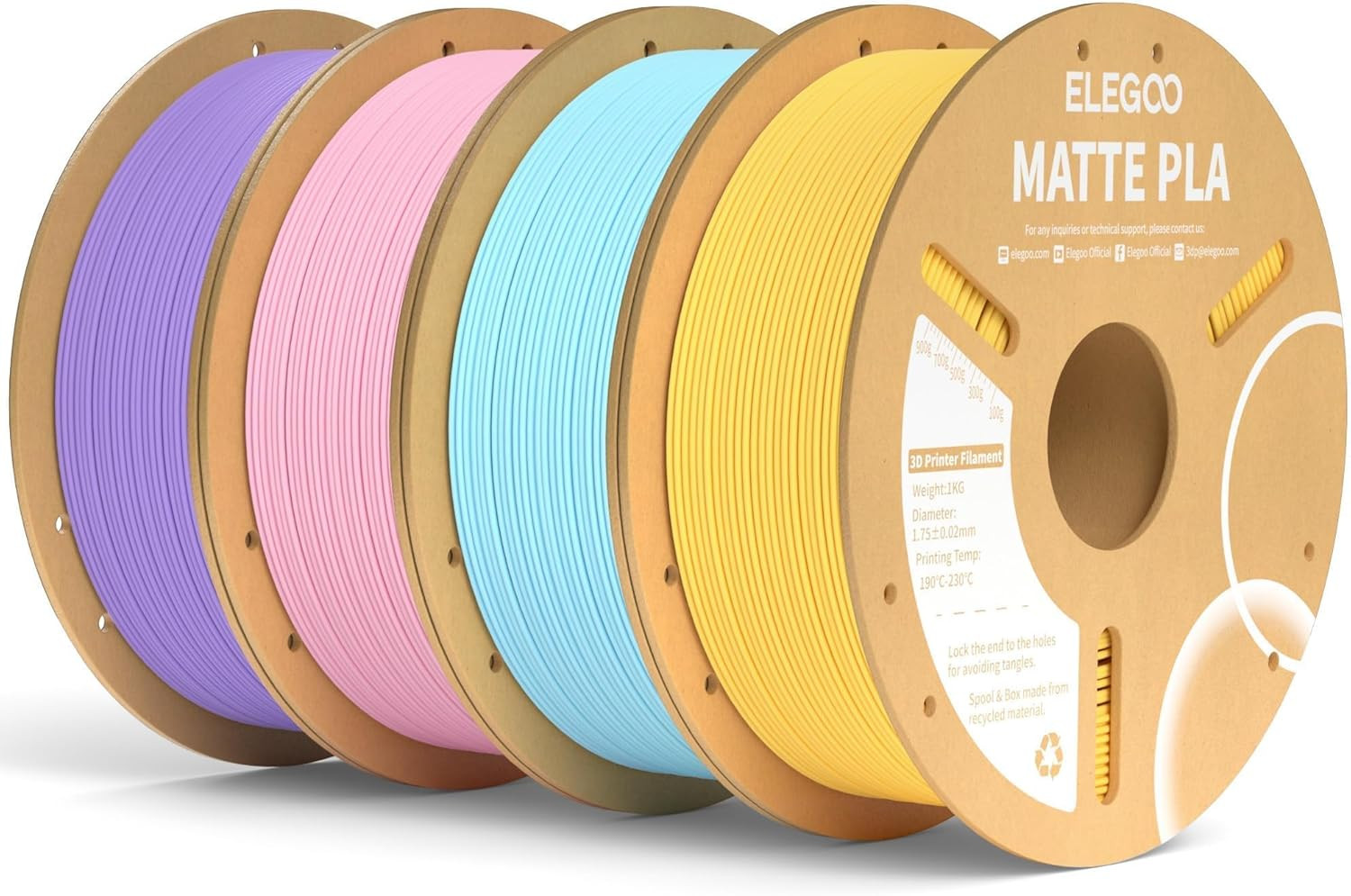 ELEGOO Matte PLA 3D Printer Filament Bundle 4KG 1.75Mm 4 Colors