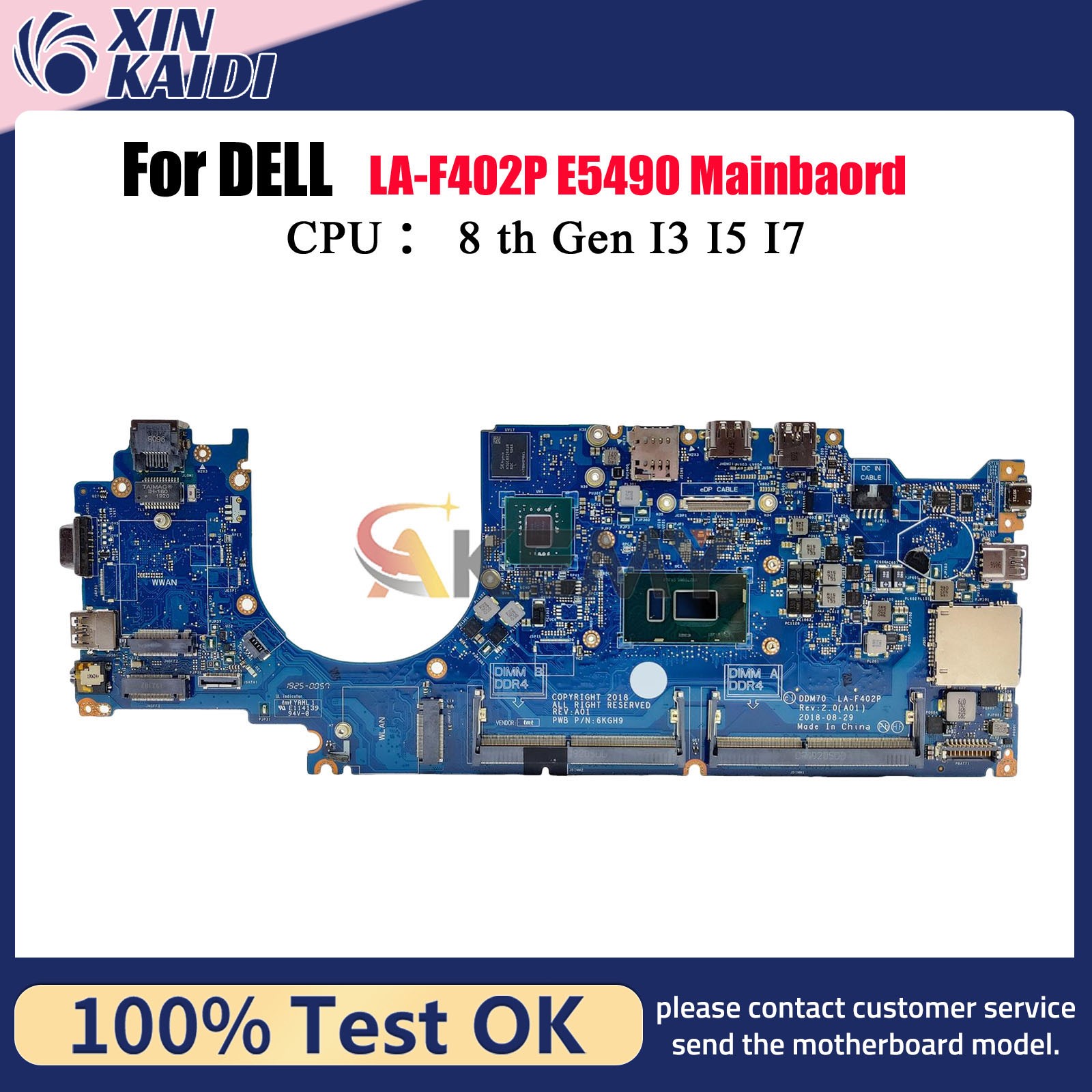 Notebook Mainboard For Dell Latitude E5490 LA-F402P with i3 i5 i7 0C08DH 0M71FV