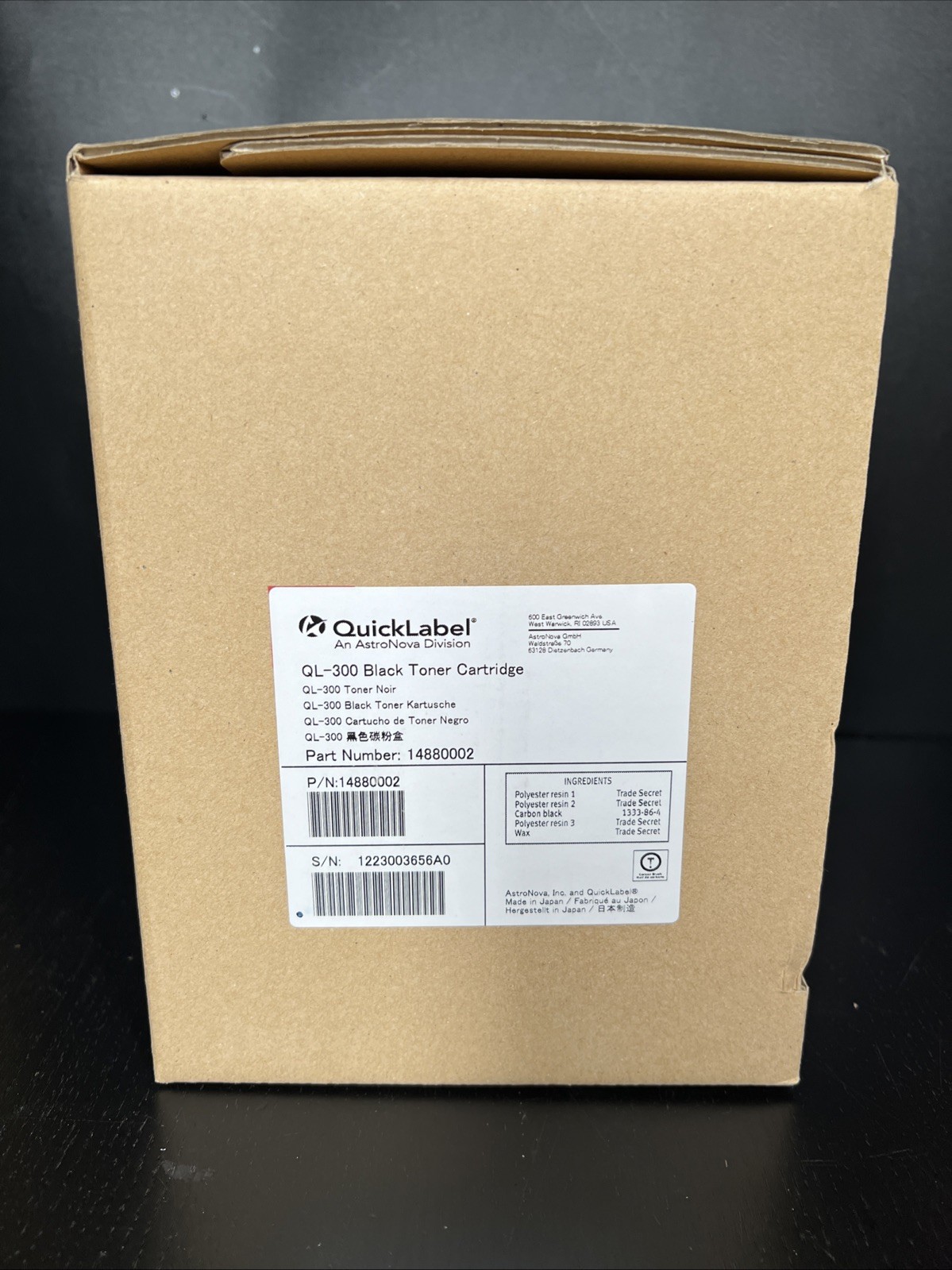 QuickLabel QL-300 Genuine Black Laser Toner Cartridge 14880002