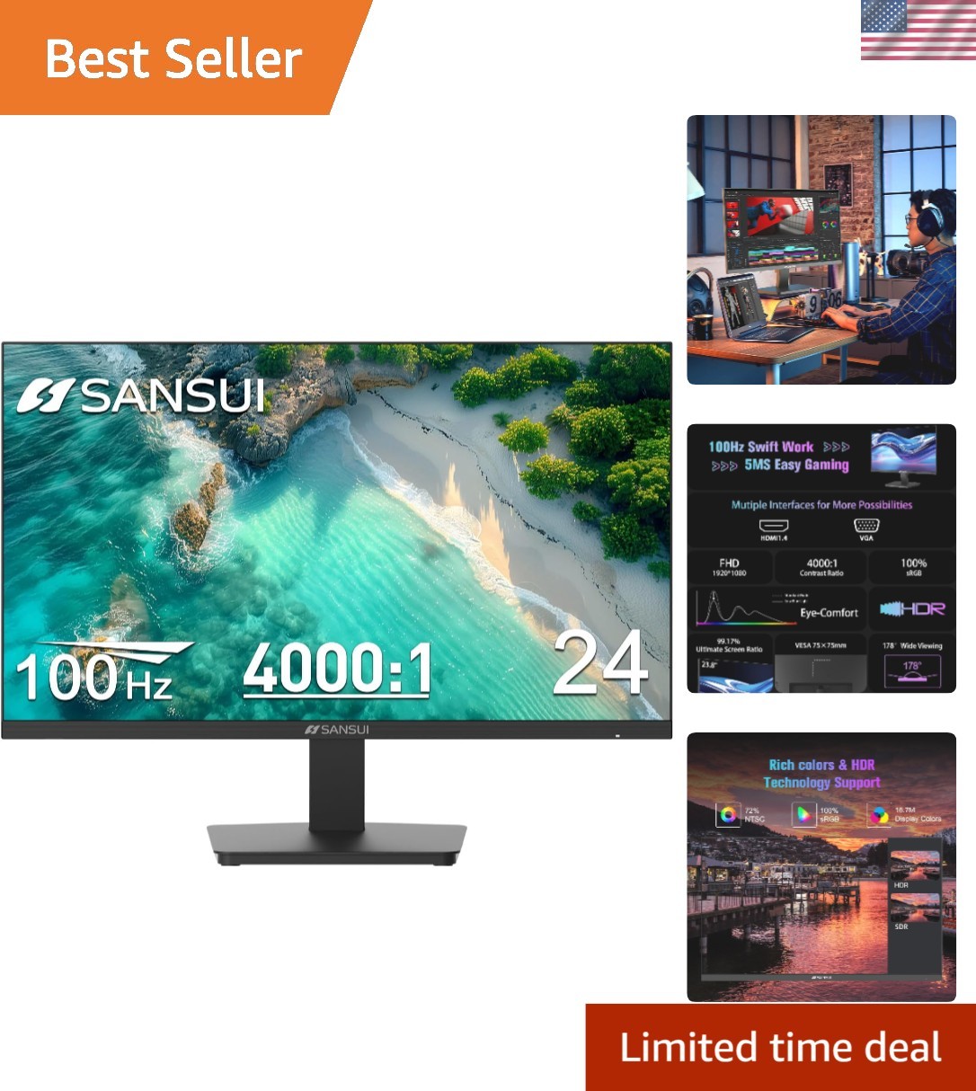 Ergonomic 24" Gaming Monitor - 100Hz, HDR, FreeSync for Ultimate Experience