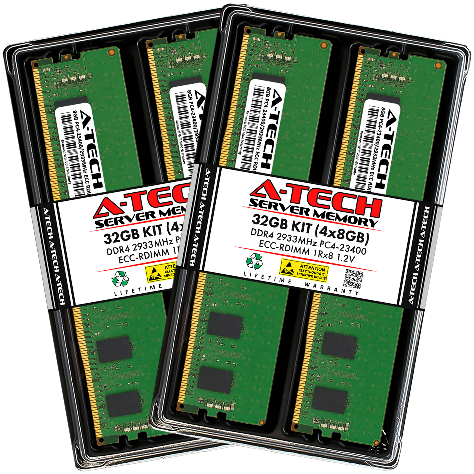 A-Tech 32GB 4x 8GB 1Rx8 PC4-23400R RDIMM DDR4 2933 MHz ECC REG Server Memory RAM