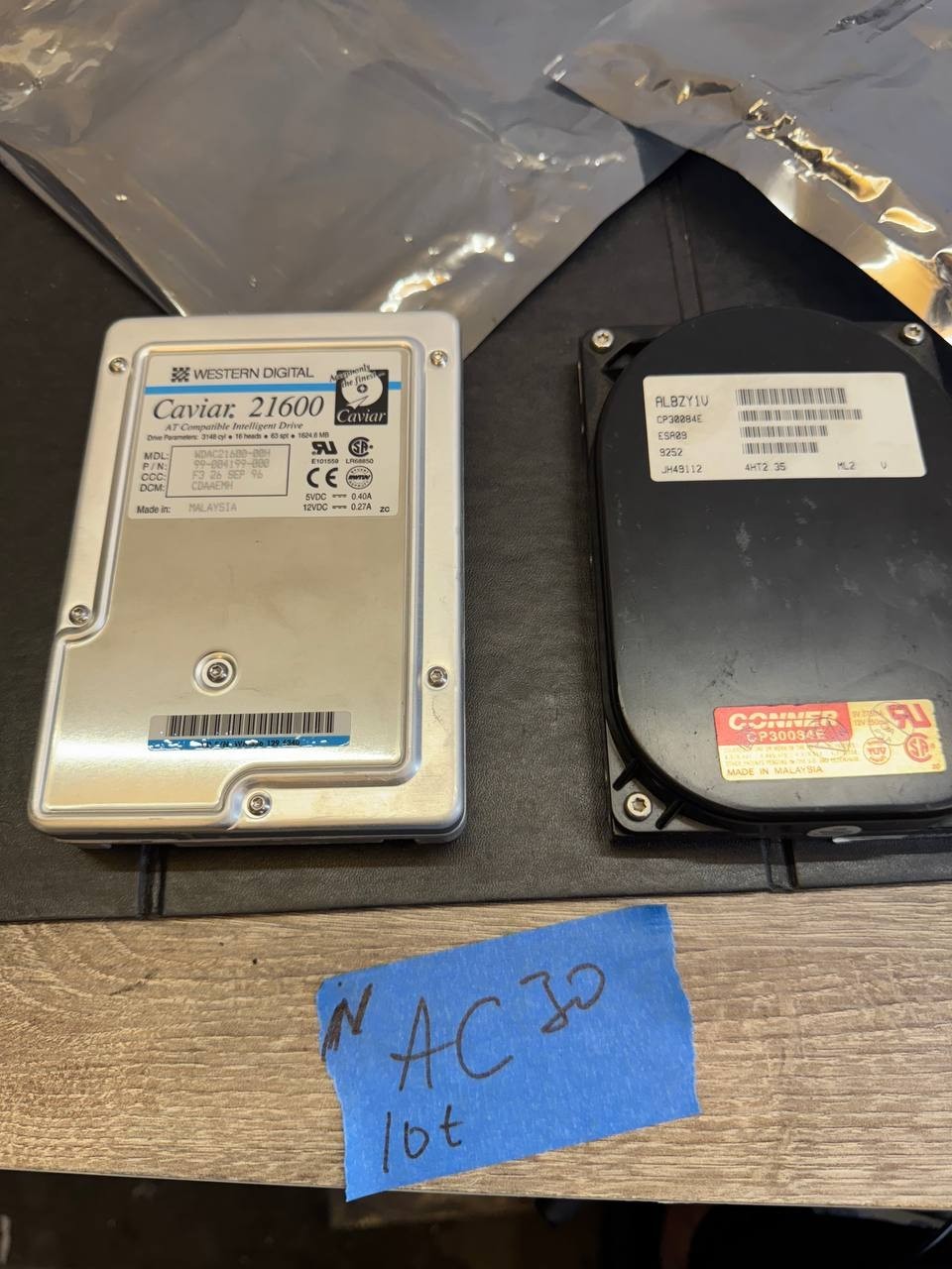 Vintage WD Caviar 21600 1.6GB & Conner CP30084E 85MB IDE HDD Lot – Untested