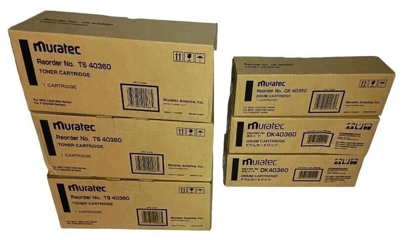 6 New Genuine Sealed Muratec TS 40360 Toners and DK 40360 Drum Cartridges