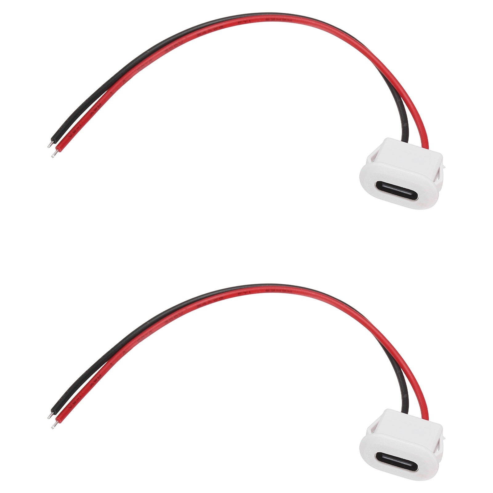 2pcs Type-C White Square USB-C Female Socket to 2-Pin Pigtail Extension Wire