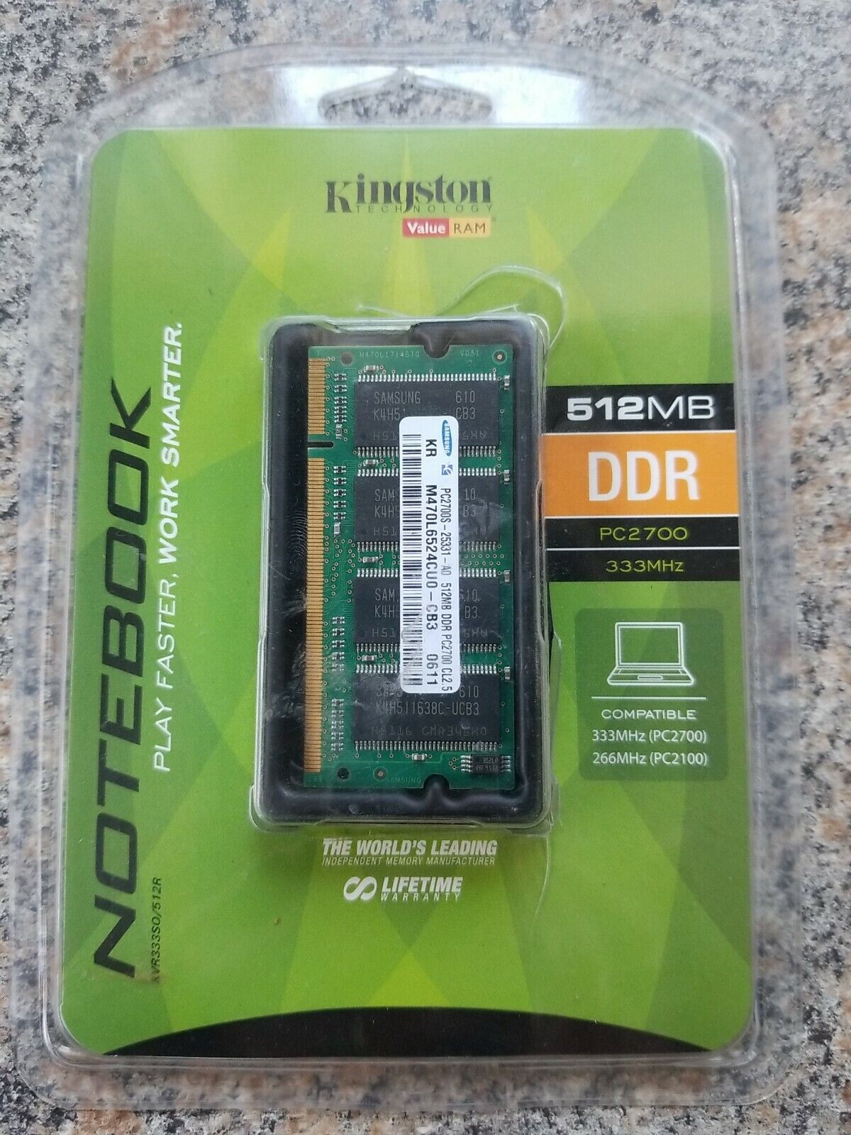 Kingston ValueRAM 512MB 333MHz PC2700 DDR Notebook Memory (KVR333SO/512R)