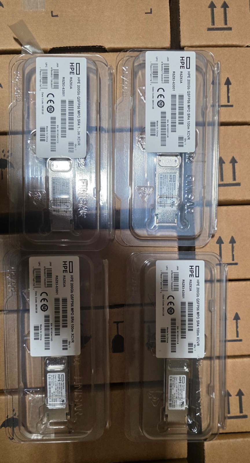 R5Z83A HPE HP 200GB QSFP56 HP MPO SR4 100M TRANSCEIVER *NEW IN CLAMSHELLS PACKS*