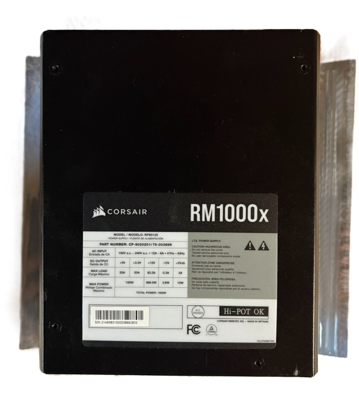 Corsair RM1000x 1000W 80 Plus Gold Fully Modular Zero RPM ATX Works Perfect